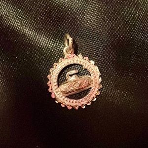 90’s Vintage Silvertone Curling Rock in Ring Necklace Pendant or Bracelet Charm